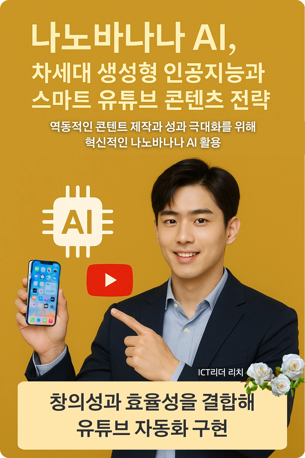 나노바나나 AI와 스마트 유튜브 전략 인포그래픽 (남성 중심)