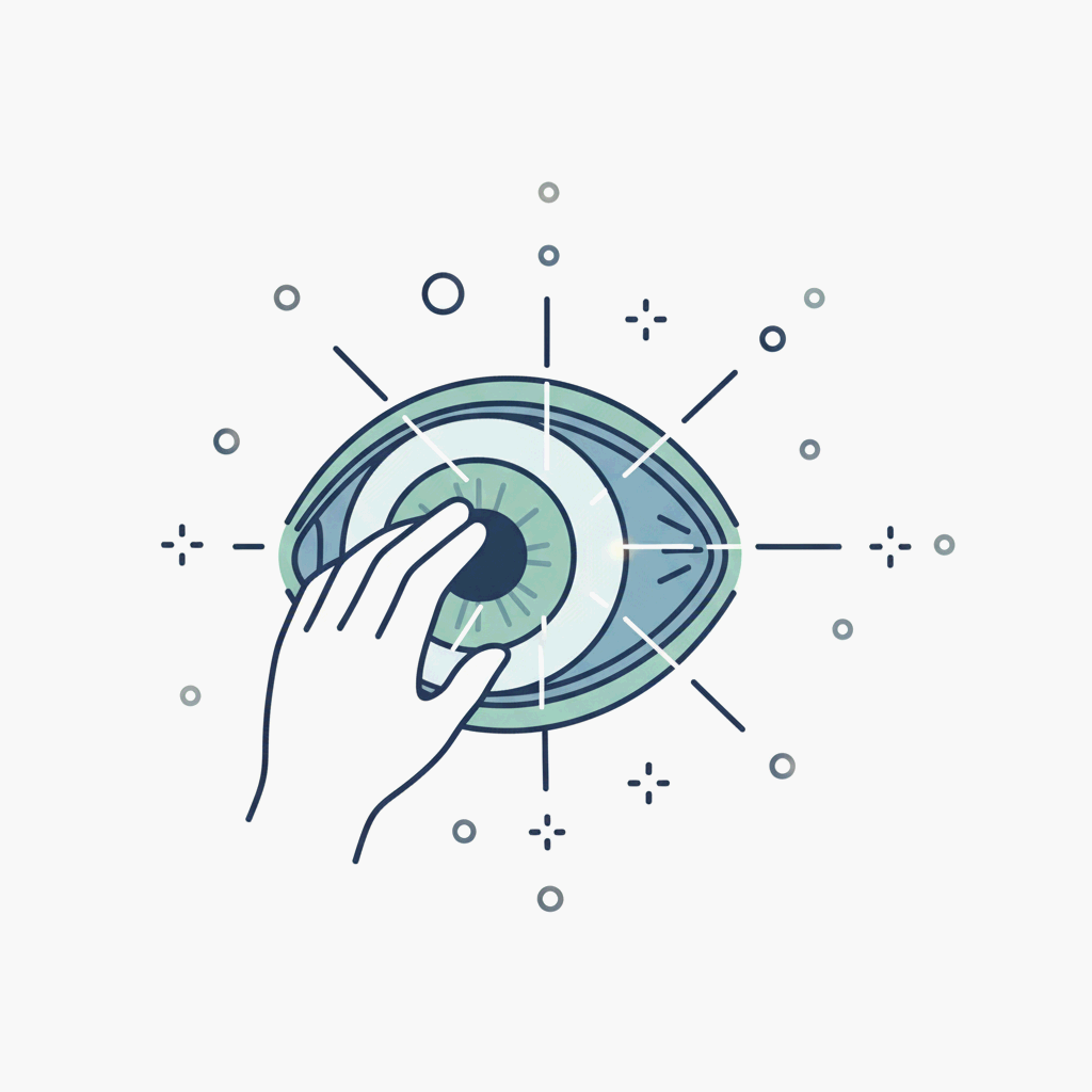 눈을 비비면 빛무리가 보이는 시각 자극의 구조를 표현한 일러스트레이션