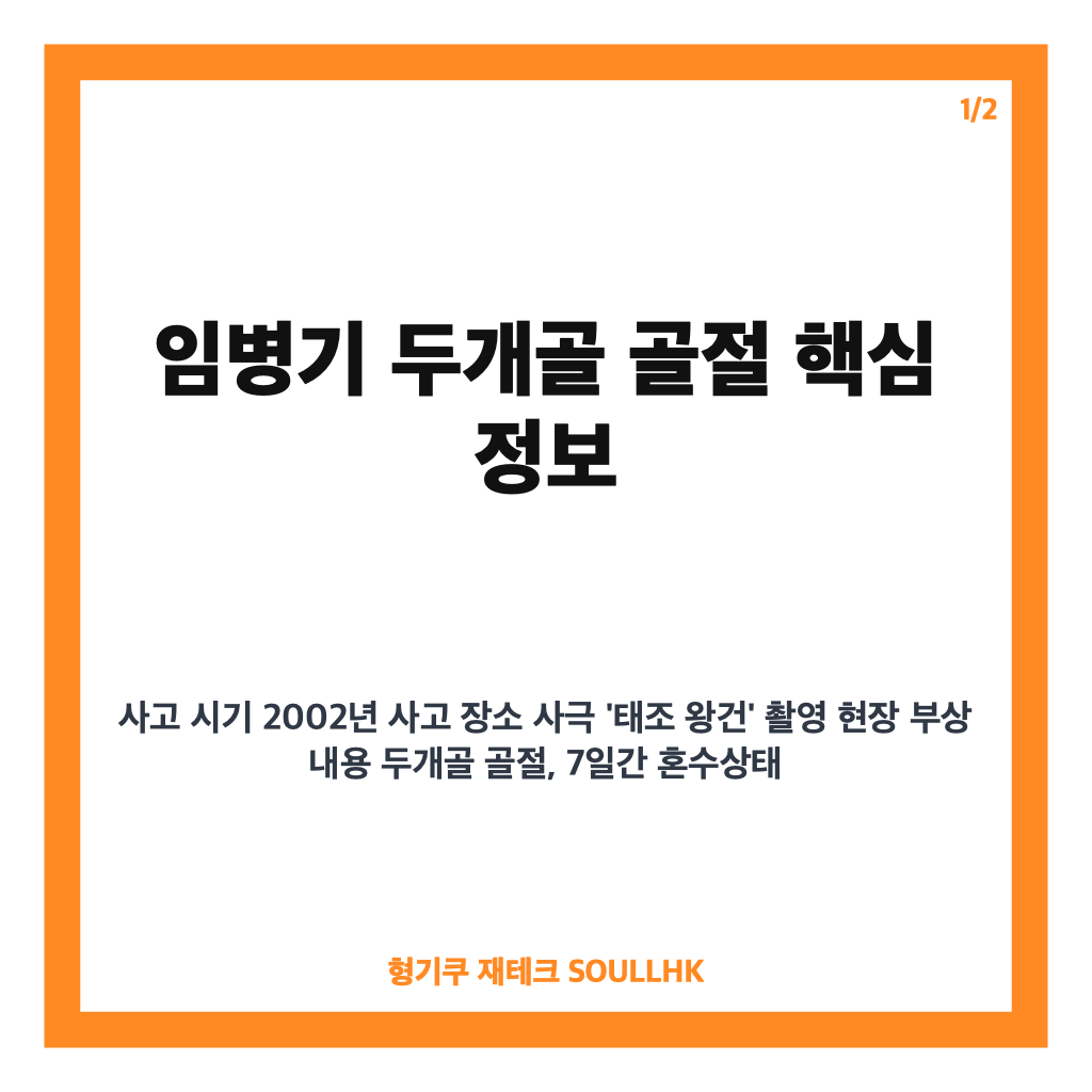 임병기 두개골 골절 사고와 7일간 혼수상태, 사극 촬영 중 겪은 고난과 회복 이야기 카드뉴스 1