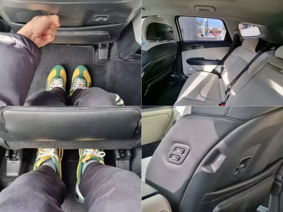 스포티지 LPG 뒷좌석 주요 구성을 살핀 모습입니다.