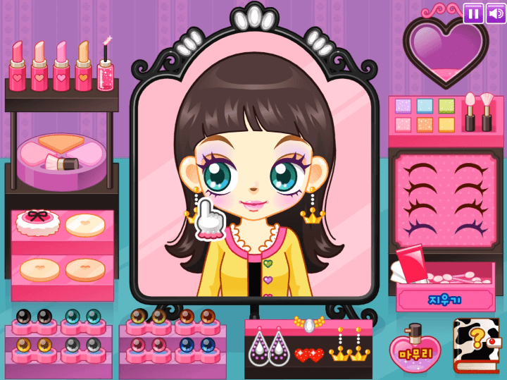 쥬디의-뷰티-메이크업-플래시게임-플레이2-메이크업을-완성하고-귀걸이를-착용하는-화면