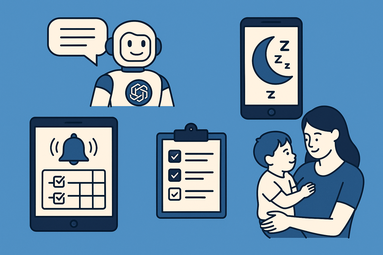 육아에 필요한 다양한 AI 서비스와 기능에 대한 이미지