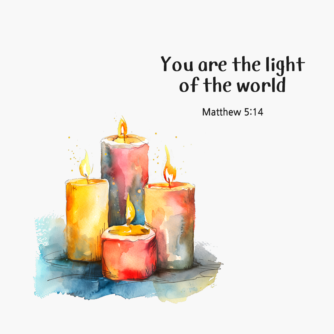 You are the light of the world. (Matthew 5:14) by pieonane Daily Bible quote image