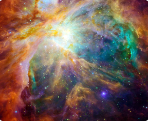 성운에서 수소가스와 별 형성이 이루어지는 모습