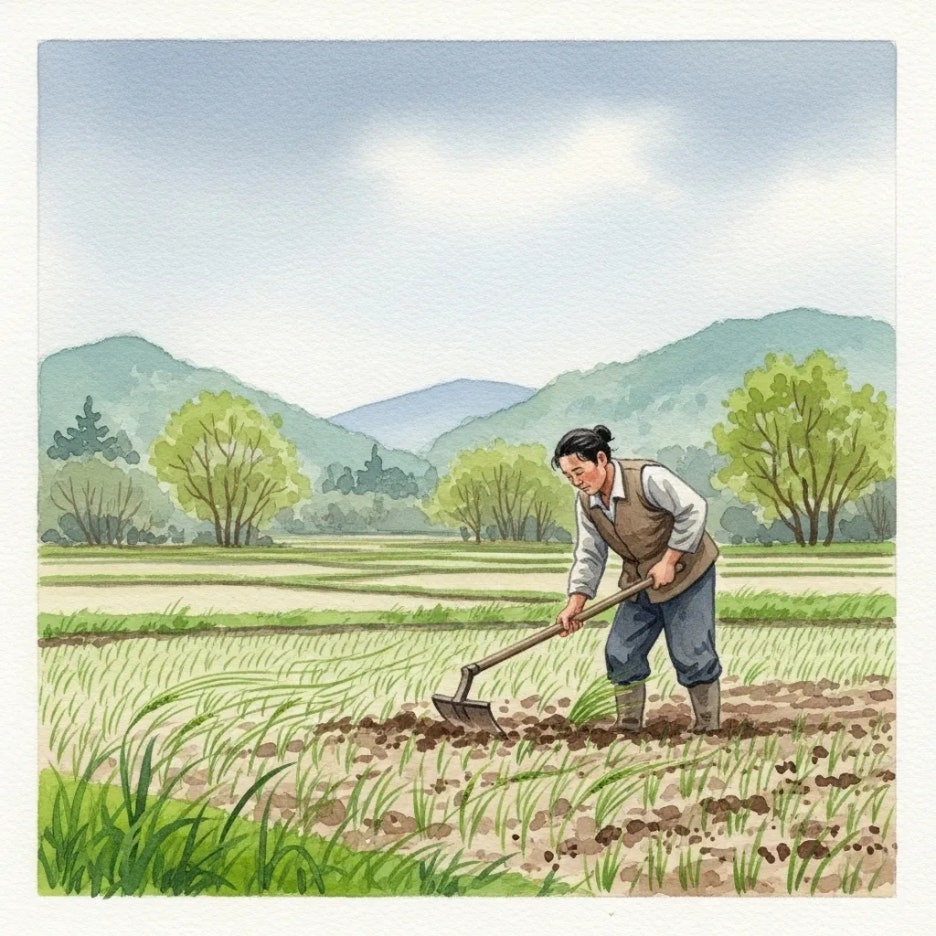 영등날 바람 속 농부의 지혜로운 모습