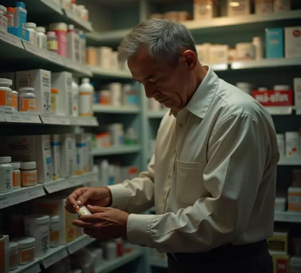 약국에서 영양제를 고르고 있는 50대 남성