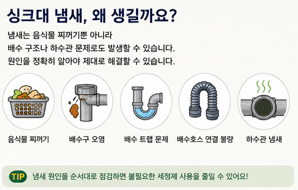 싱크대 배수구 냄새 제거하는 방법｜청소해도 하수구 냄새날 때 확인할 곳