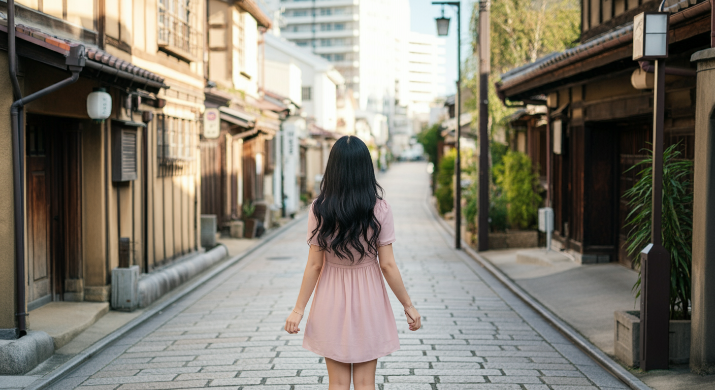 기타노 이진칸 거리를 걷는 한국인 여자