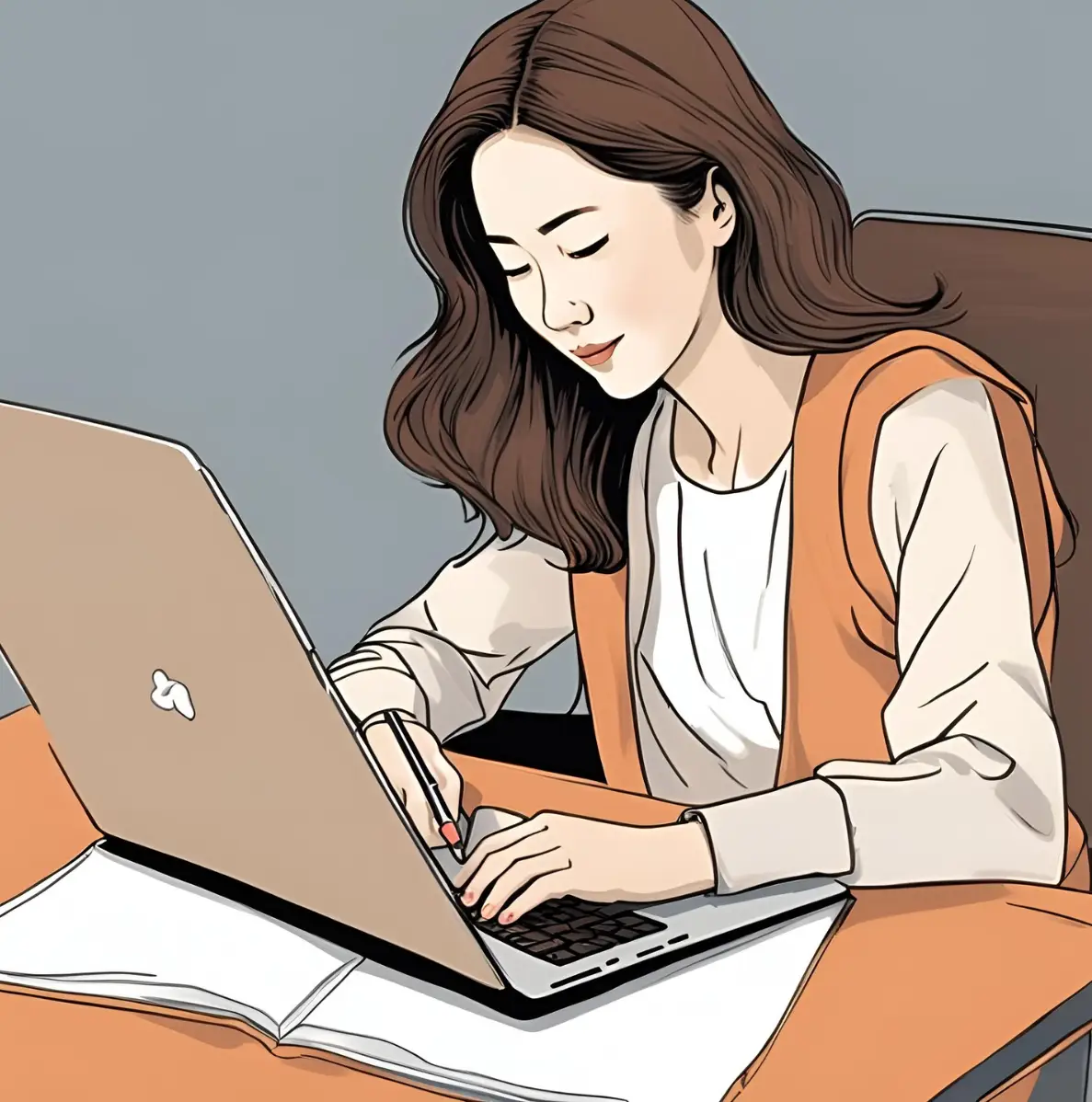 노트북으로-글을-쓰는-40대-초반-한국-여성