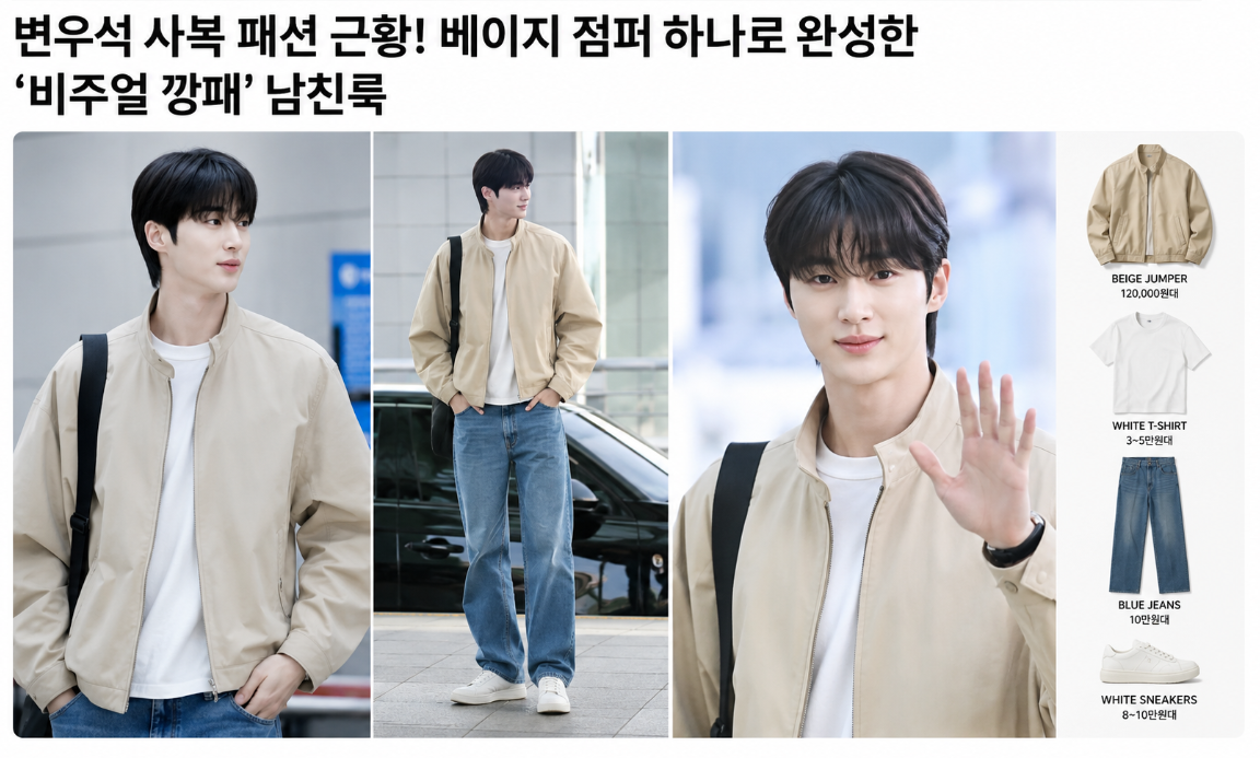 변우석 베이지 점퍼 하나로 완성한 남친룩 3분만에 알아보기