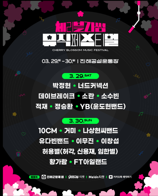 2025 진해군항제 기본정보- 행사일정, 
 박정현, 윤도현밴드,정승환,10CM,거미,이무진, 황가람, FT아일랜드 등