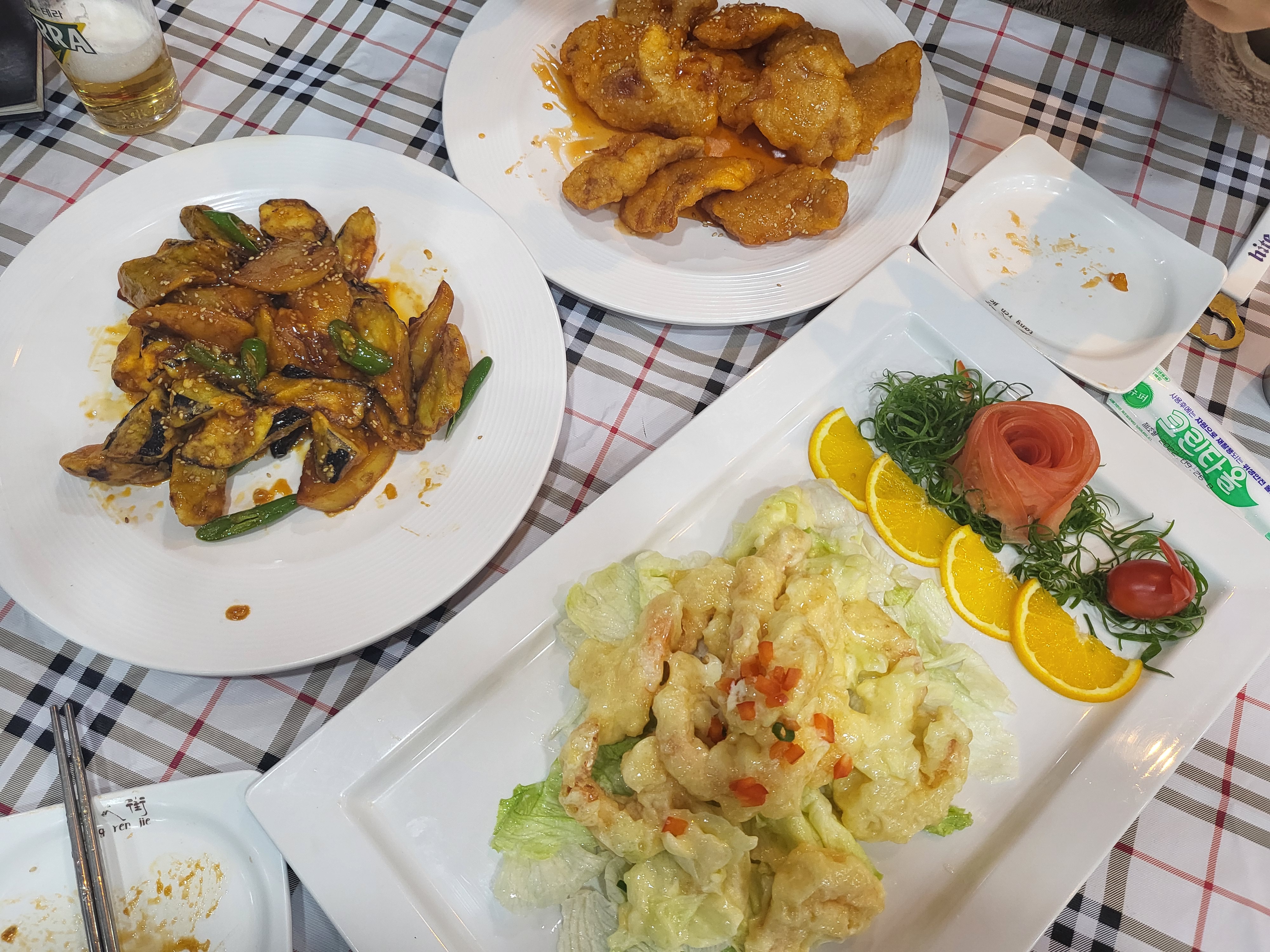 지삼선, 꿔바로우, 크림새우튀김, 카스테라 맥주