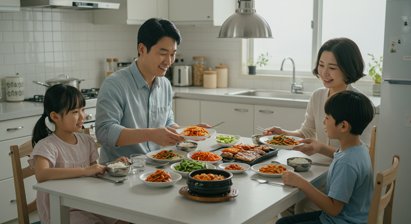 가족과 함께 균형잡힌 식단
