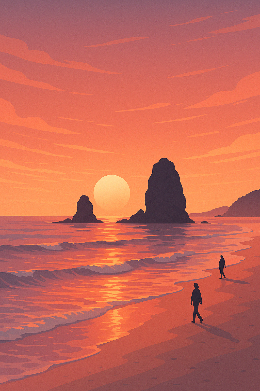 태안의 노을을 표현한 일러스트