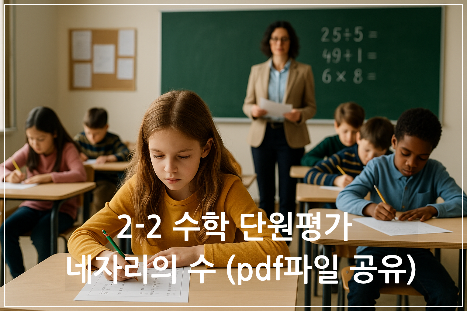 수학 단원 평가를 치는 아이들과 감독하시는 선생님