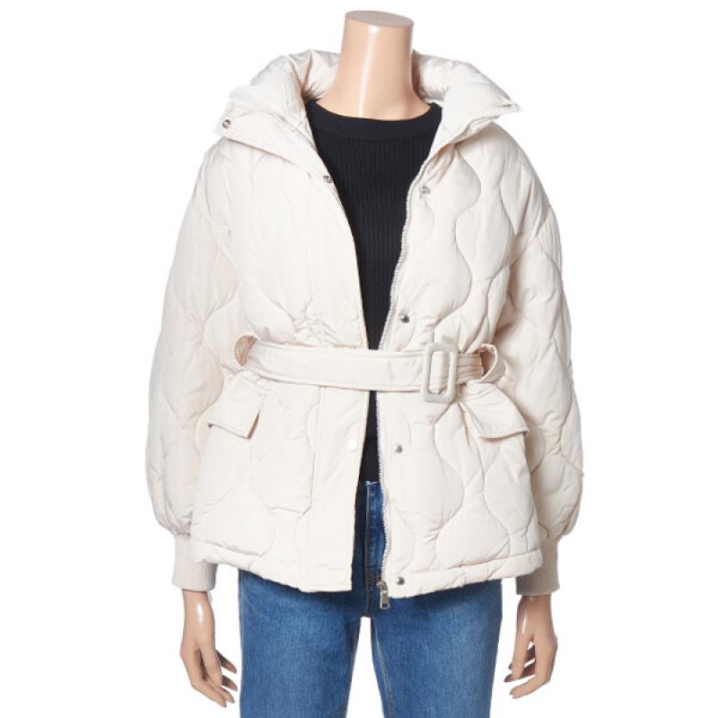 비지트인뉴욕 하이넥 물결 퀄팅 벨트 패딩 점퍼 V2AUJD01