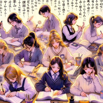 공부하는 학생들이 책을 펴고 필기하고 있는 모습입니다.