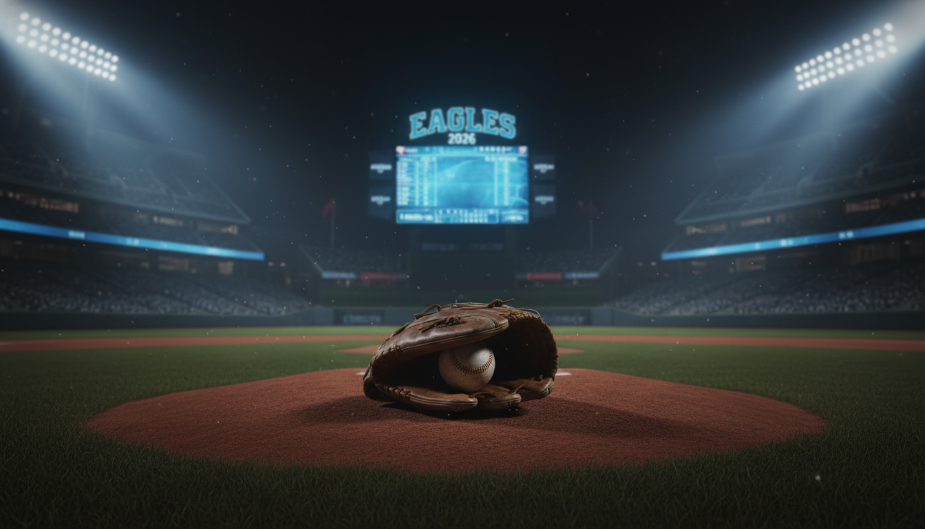 2026년 한화 이글스 야구장 마운드에 덩그러니 놓인 글러브와 야구공, 류현진의 빈자리를 상징