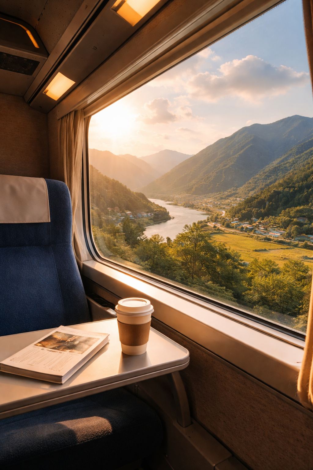 KTX 창가에서 바라본 산과 강이 어우러진 국내 기차여행 풍경