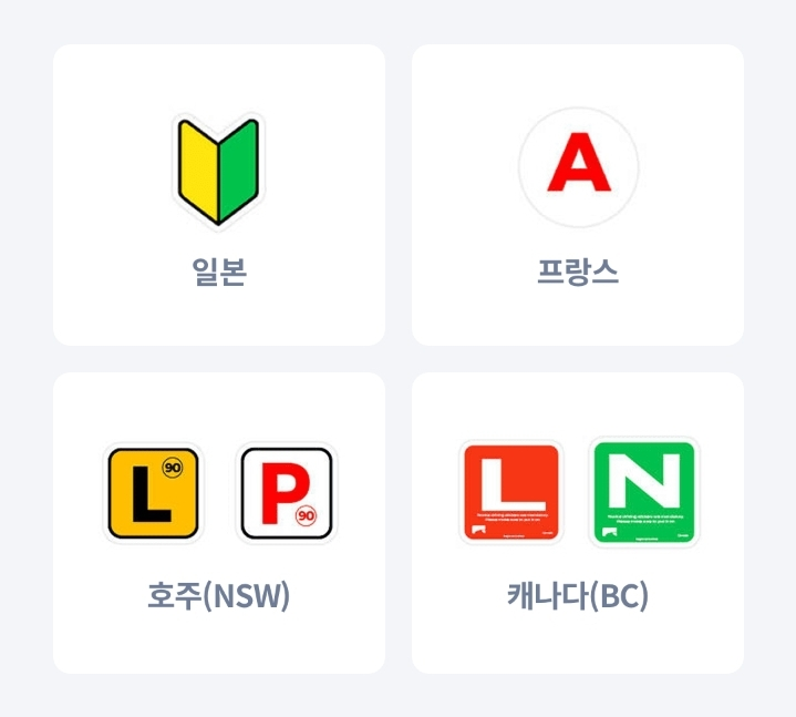 일본, 프랑스, 미국 등 주요 국가에서는 초보운전 스티커 부착을 의무화하고 있습니다.