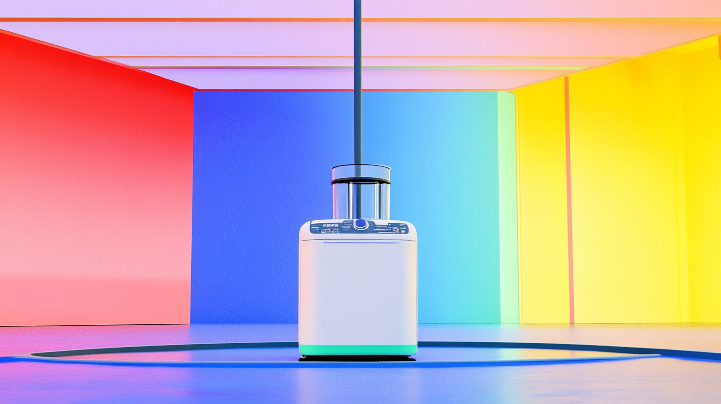 미래지향적인 디자인의 아기 세탁기를 다채로운 공간에서 고급 기술이 돋보이는 모습