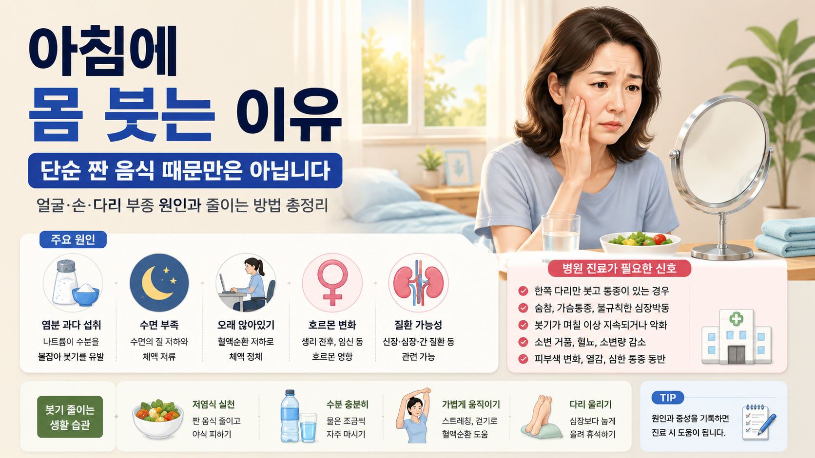 아침에 몸 붓는 이유, 단순 짠 음식 때문만은 아닙니다