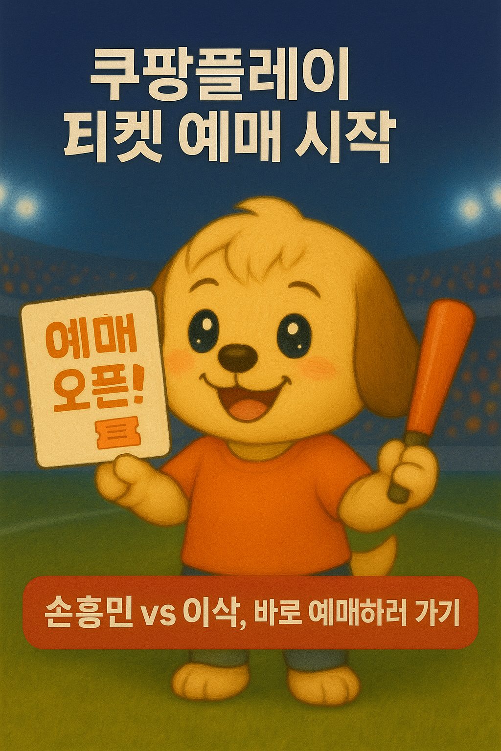 손흥민 내한 경기 티켓 예매 시작을 알리는 강아지 캐릭터 일러스트