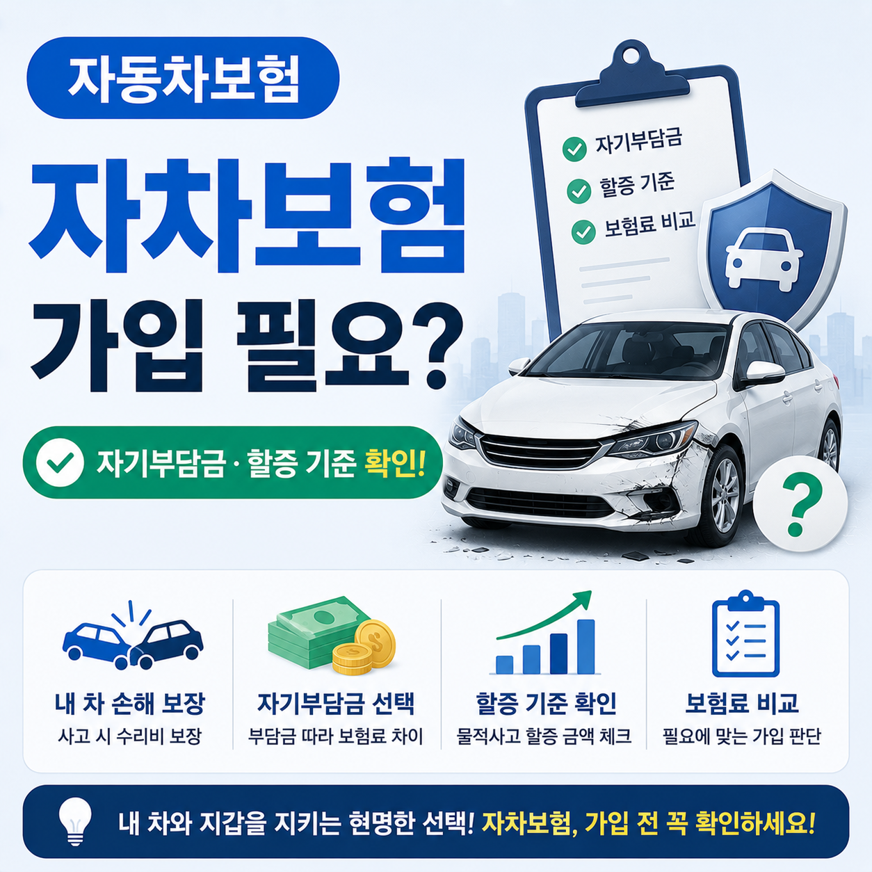 자동차 자차보험 가입 여부를 고민하는 운전자 이미지