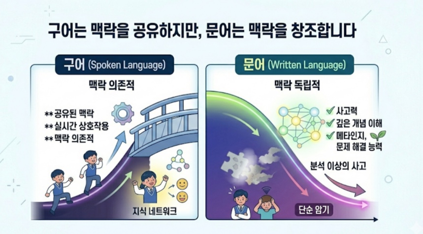 맥락 의존적인 구어 VS 맥락 독립적인 문어