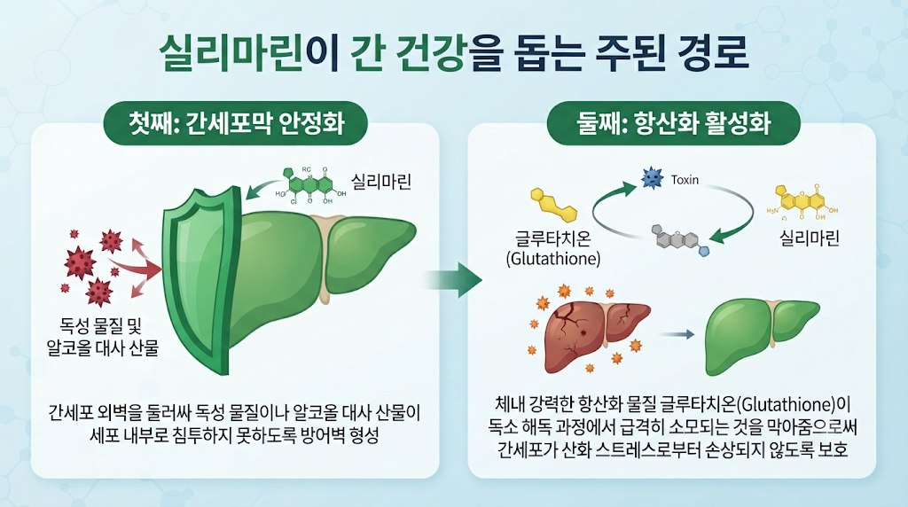 실리마린이 간 건강을 돕는 주된 경로
