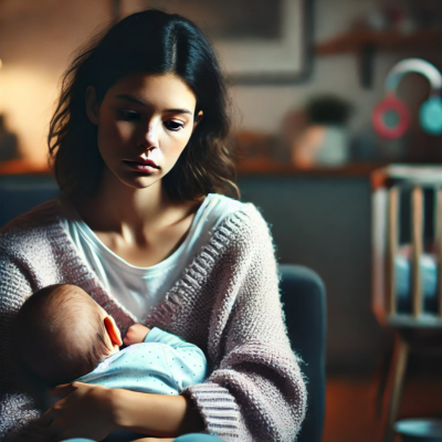 산후우울증에-걸려-아기를-안고-우울하게-앉아-있는-엄마의-모습