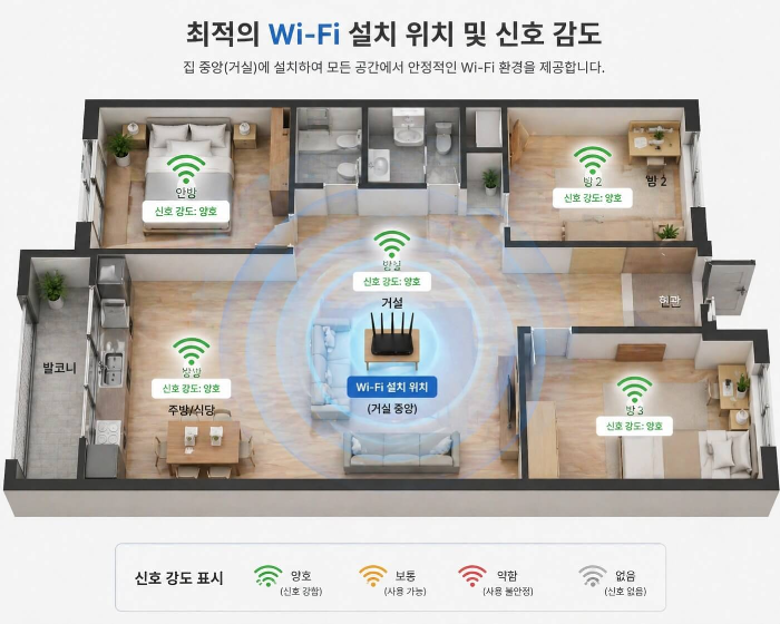 와이파이 설치위치와 각방 신호세기