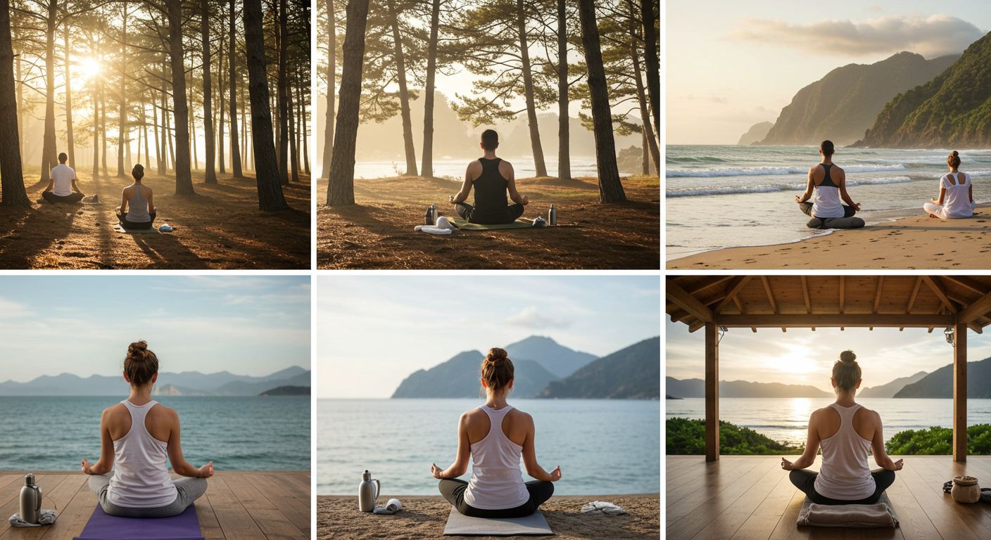 다양한 명상 자세와 환경 사진