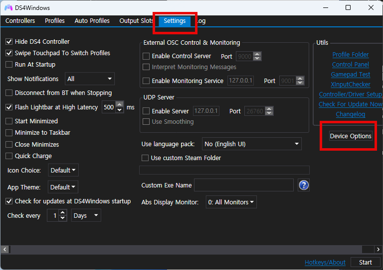 settings 들어가기