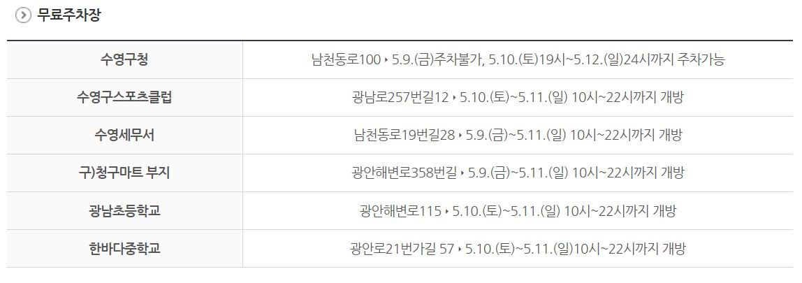 행사일정 무료주차장 대표프로그램 23회 광안리어방축제