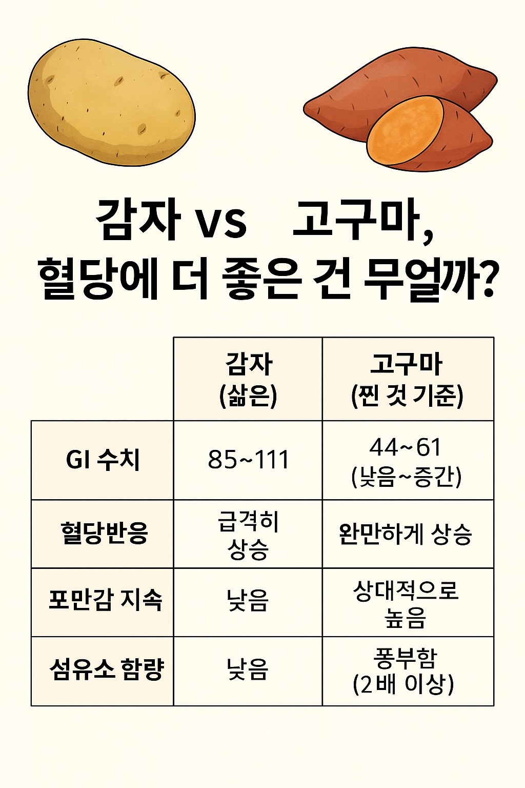 🥔 감자 vs 🍠 고구마, 혈당에 더 좋은 건 무엇일까?