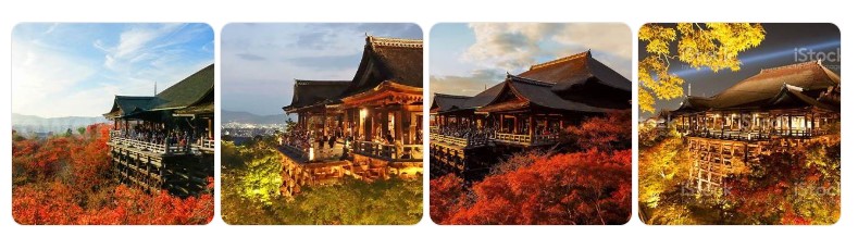 교토 기요미즈데라의 사계절 단풍과 야경을 담은 풍경 사진