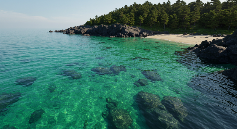 에메랄드빛 바다가 펼쳐진 월령 포인트의 아름다운 풍경