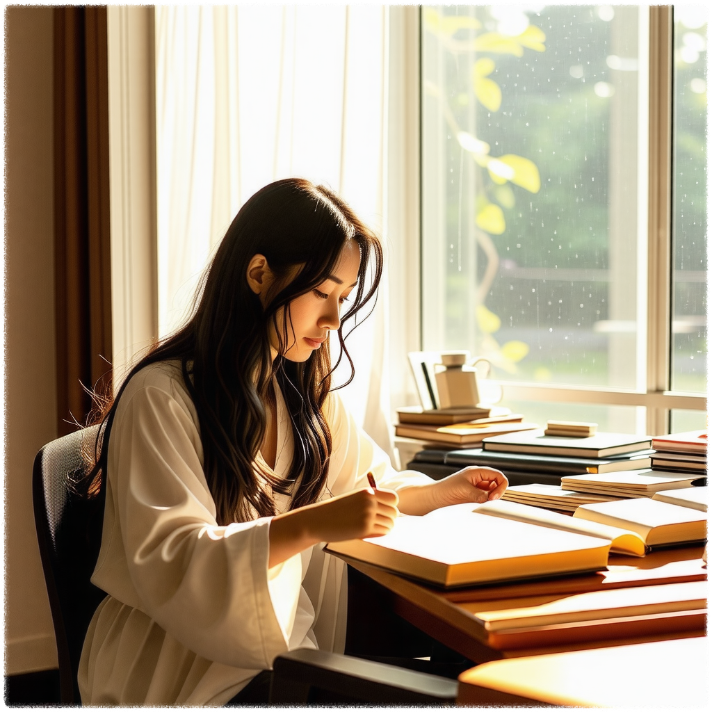 창가옆에-공부하고-있는-여성