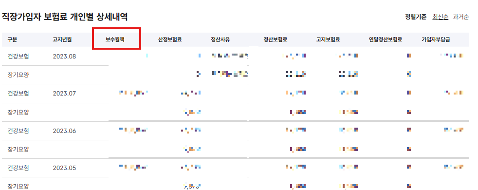월보수액 조회방법