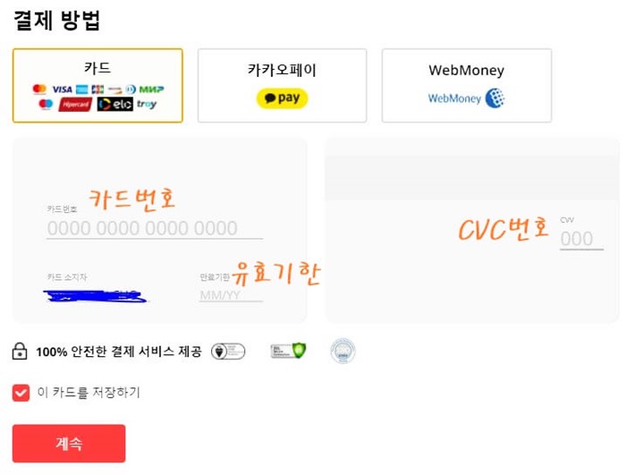 알리익스프레스직구방법-카드정보입력