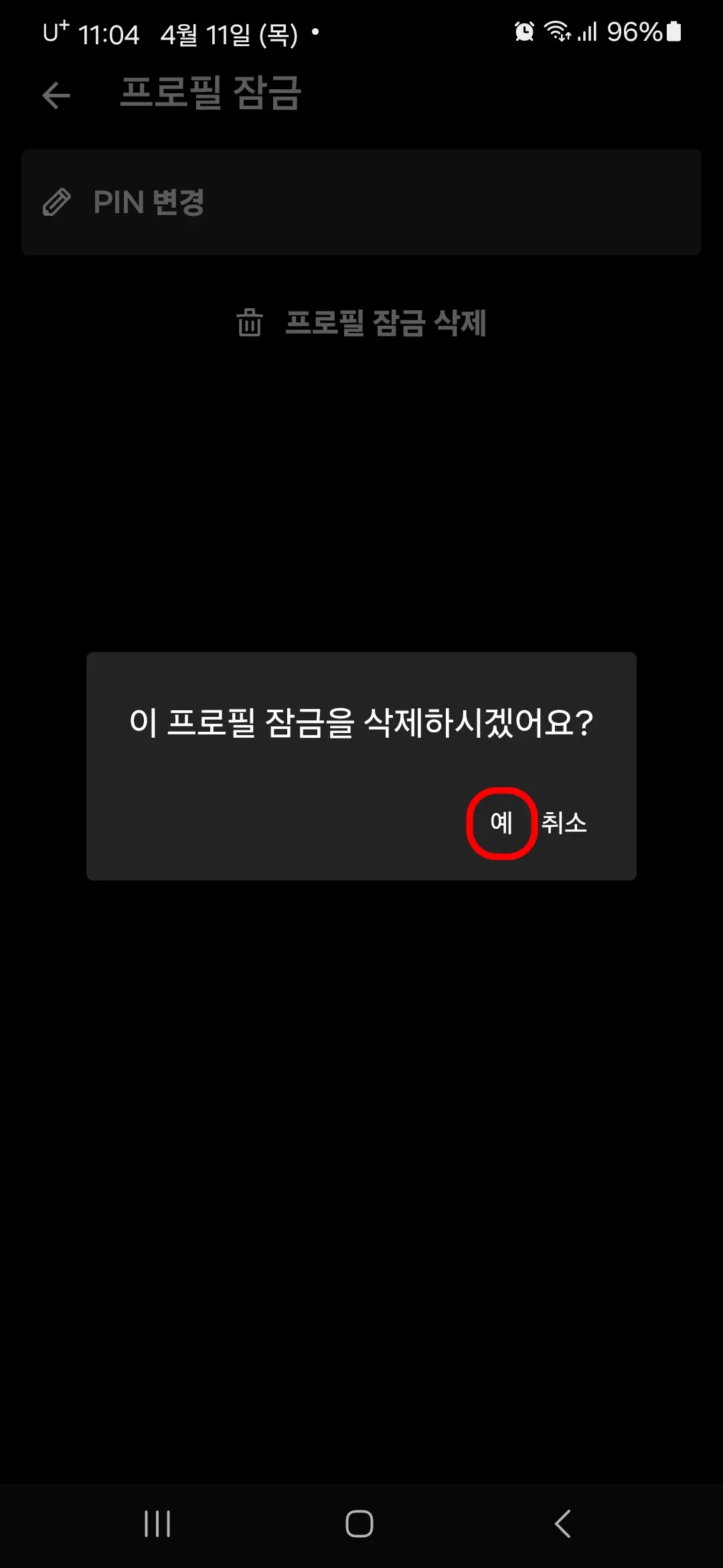 프로필 잠금 삭제