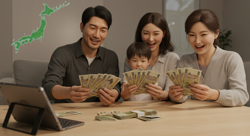 일본 여행 경비로 환전한 5만원권과 1만원권을 세고 있는 모습