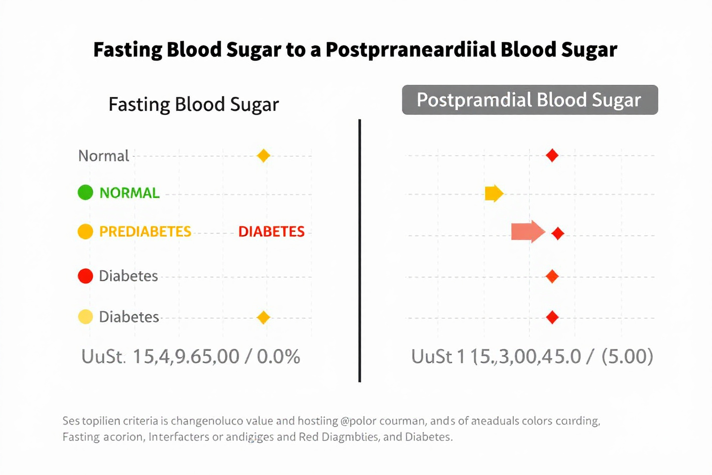 "공복혈당과 식후혈당 수치를 진단 기준에 따라 비교한 표 형태의 인포그래픽"