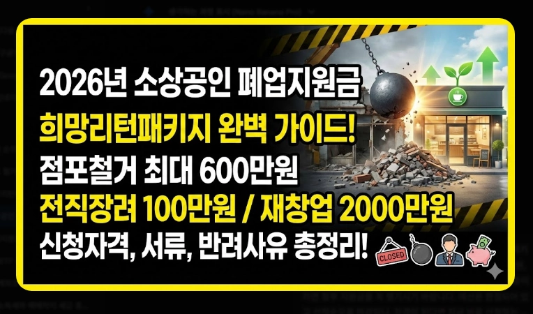 소상공인 폐업지원금 신청 [2026년 희망리턴패키지] 점포철거비 600만원 받는 법