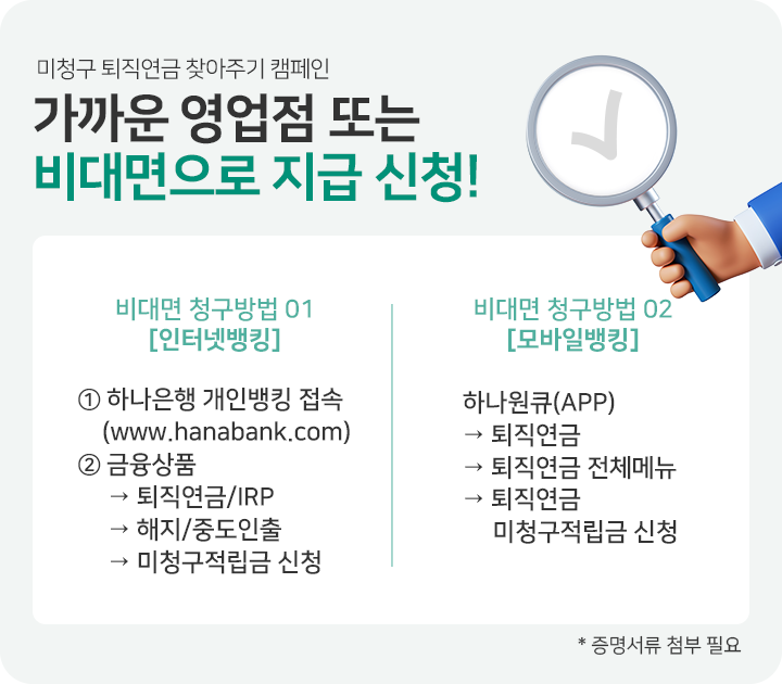 가까운 영업점 또는 비대면으로 지급 신청