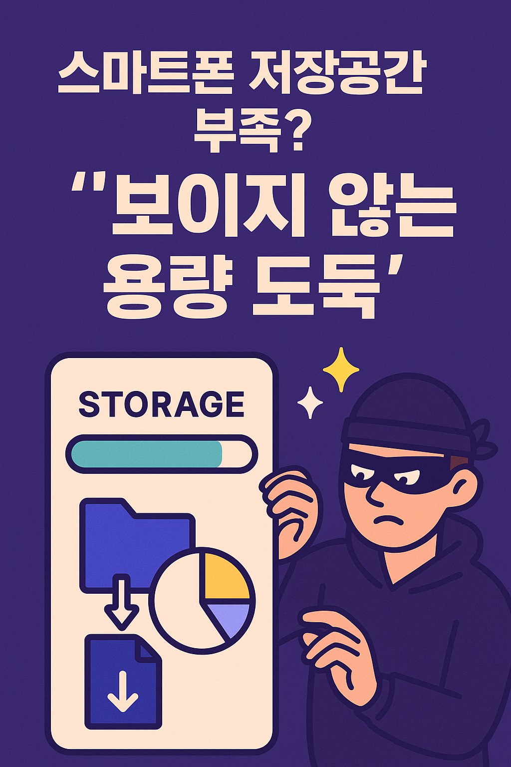 스마트폰 저장공간 부족? 보이지 않는 용량 도둑을 표현한 일러스트