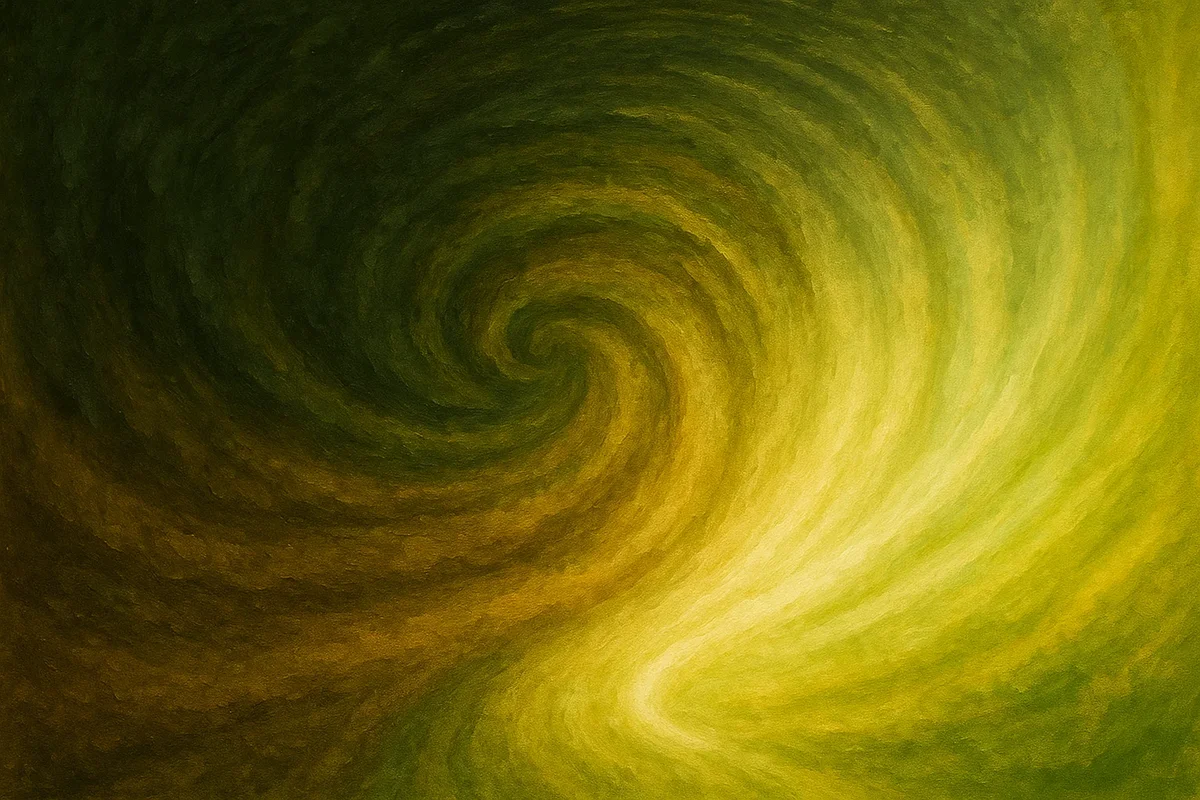 녹색과 노란색이 어우러진 나선형 추상 아트워크