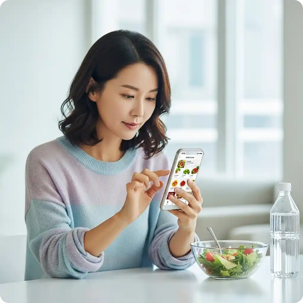 건강 식단 정보를 확인하는 여성
