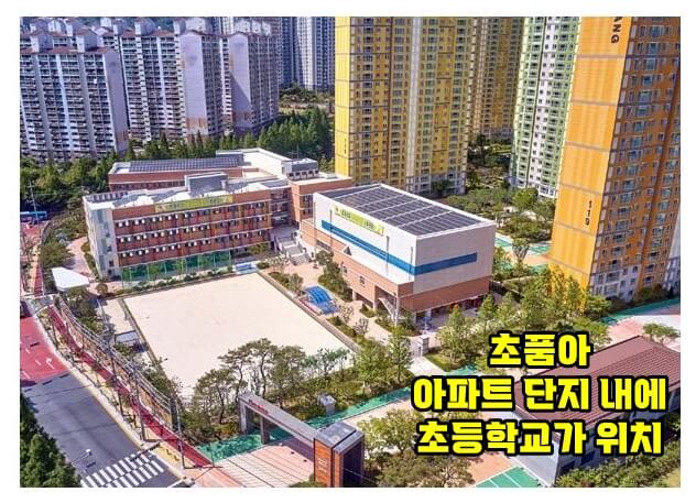 초품아 아파트 : 초등학교 단지 내에 초등학교가 위치해 있는 사진